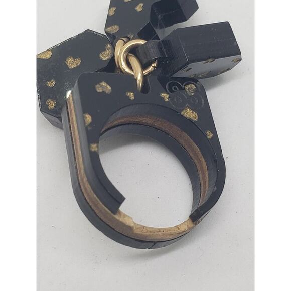 Artist Made Black Dangle Heart Charm Ring Wood Carved sz 7.75 - Picture 12 of 15